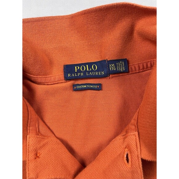 Polo Ralph Lauren XXL Orange Custom Slim Fit Polo Shirt Navy Logo 100% Cotton - Picture 5 of 10